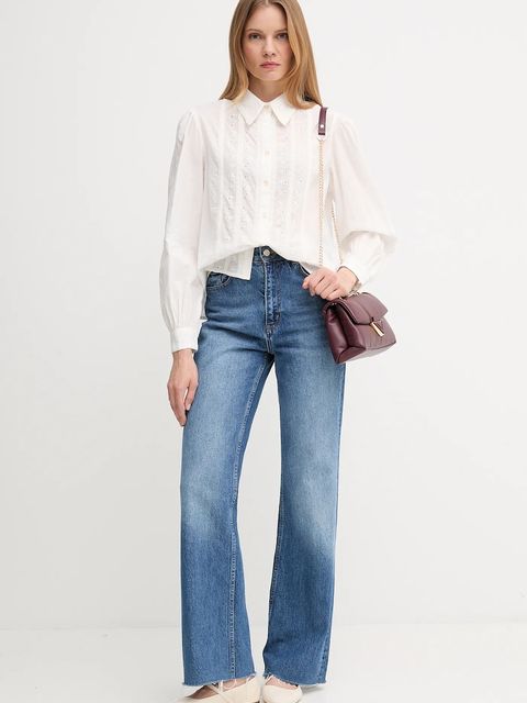 Hoss Intropia koszula bawełniana damska kolor biały regular z kołnierzykiem klasycznym 6282672