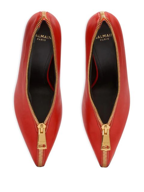 Balmain 95mm zip-detail wedge heeled pumps - Red