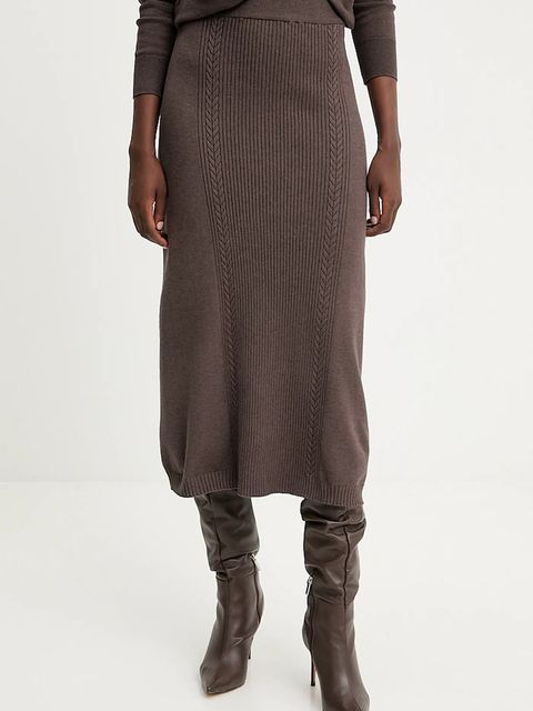 Answear.LAB spódnica z kaszmirem kolor brązowy midi rozkloszowana - zdjęcie produktu nr 1