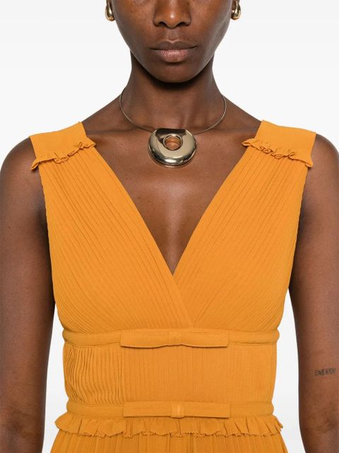 Self-Portrait pleated lace-trimmed dress - Orange