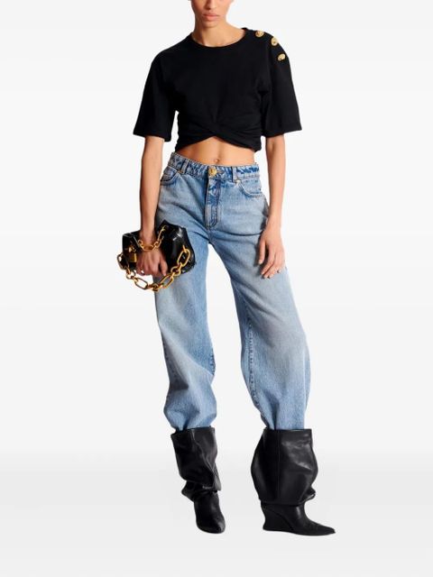 Balmain button-embellished twist-front T-shirt - Black - zdjęcie produktu nr 2