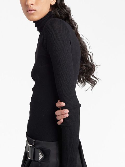 Prada logo-intarsia roll-neck jumper - Black