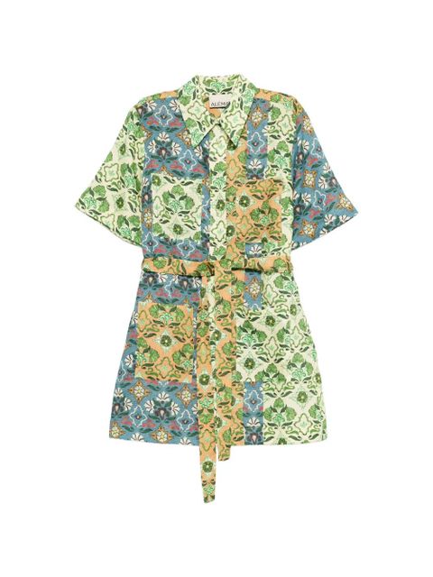 ALEMAIS Ali Spliced floral-print belted mini dress - Green
