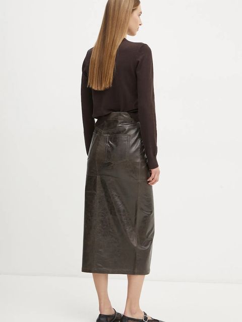 Day Birger et Mikkelsen spódnica skórzana Niki kolor brązowy midi prosta DAY65243576