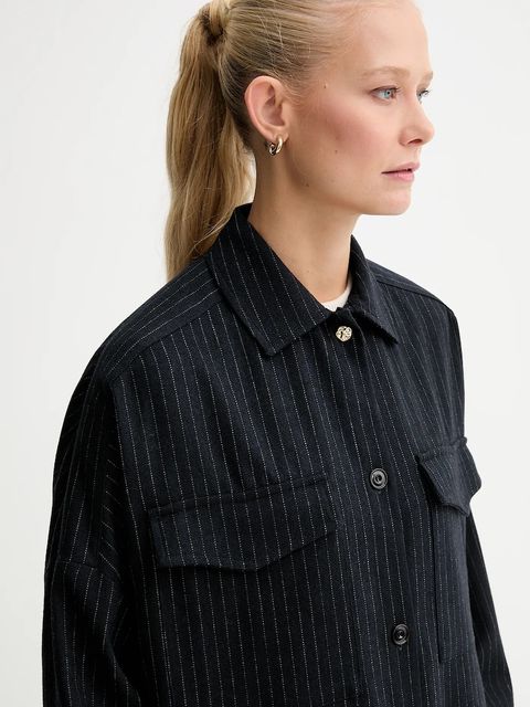 Sessun koszula z dodatkiem wełny damska kolor granatowy relaxed z kołnierzykiem klasycznym 25110028