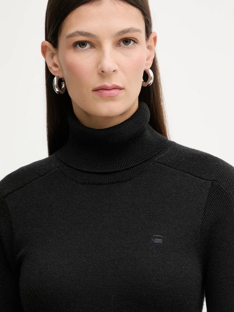 G-Star sweter wełniany 0 damski kolor czarny lekki z golfem D27713.B692