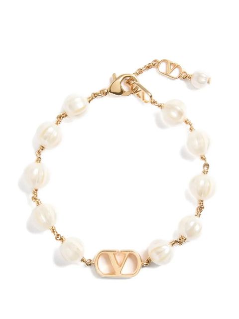 Valentino Garavani Vlogo Signature bracelet in metal with glass beads - Gold - zdjęcie produktu nr 1