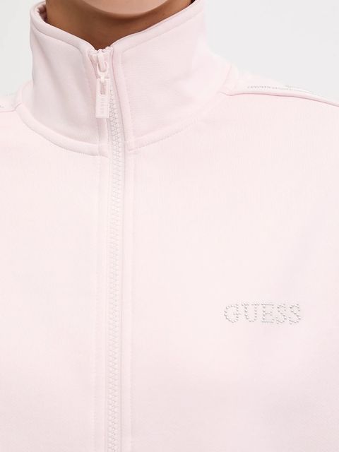 Guess bluza OCTAVIA damska kolor różowy z kapturem z aplikacją V5BQ15 KCX22
