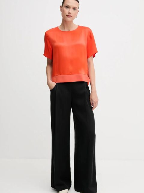 Sisley spodnie damskie kolor czarny szerokie high waist 4V7PLF06N