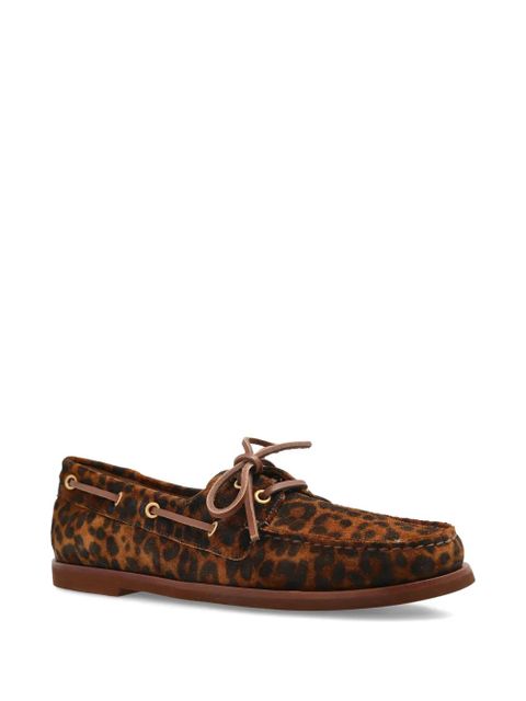 Gianvito Rossi Vandé leopard print lace-up boat shoes - Brown