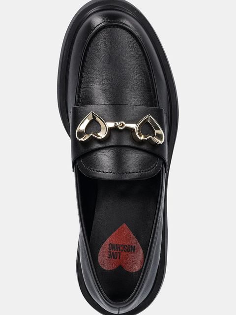 Love Moschino mokasyny skórzane damskie kolor czarny na płaskim obcasie JA10094G0NIA0000