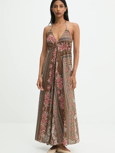 Answear.LAB sukienka bawełniana kolor brązowy maxi rozkloszowana - zdjęcie produktu nr 1