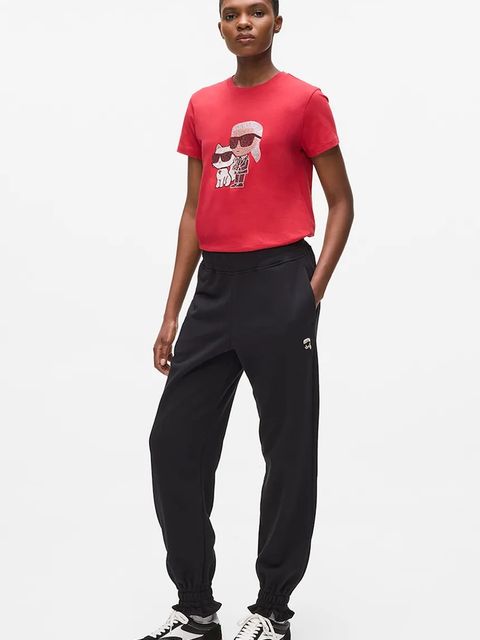 Karl Lagerfeld spodnie dresowe IKON damskie kolor czarny gładkie A4W10099