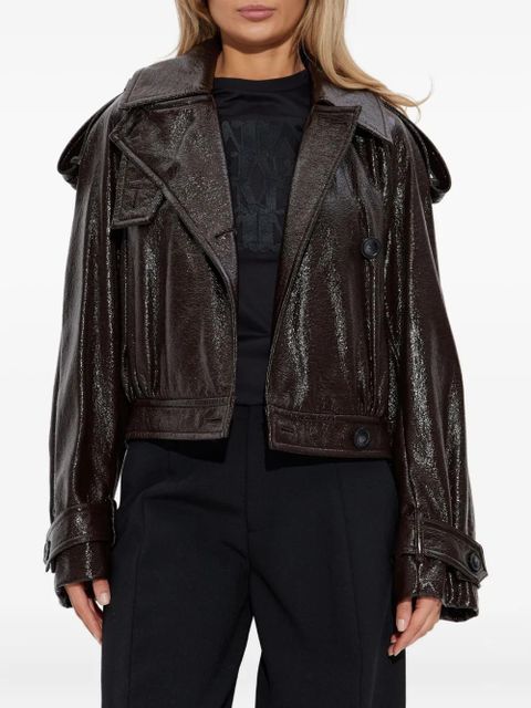 Sportmax leather-effect cuffed-sleeves cropped jacket - Brown
