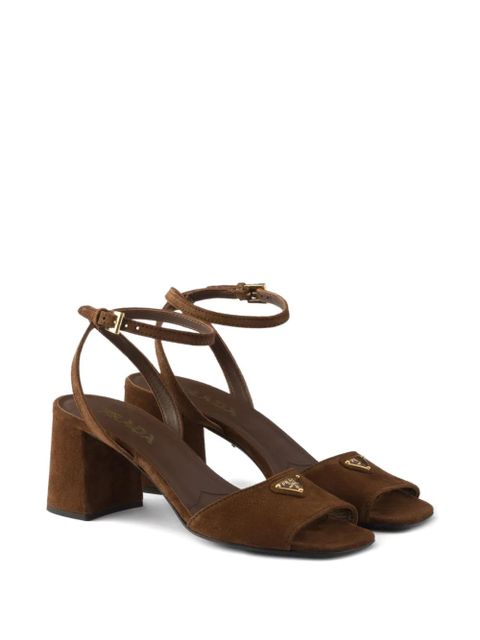 Prada logo-plaque suede sandals - Brown - zdjęcie produktu nr 2