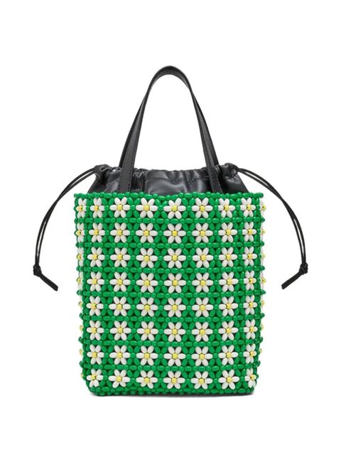 LOEWE mini beaded flower bucket bag - Green