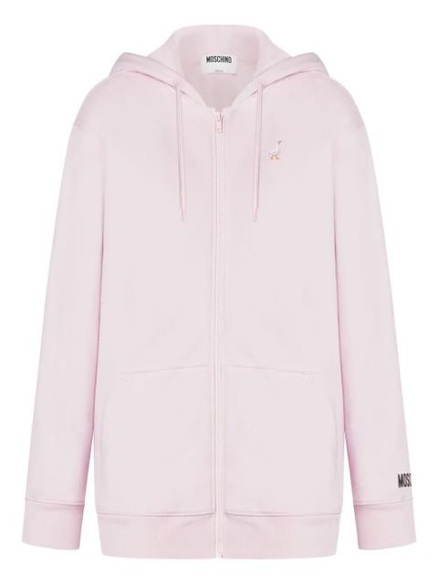 Moschino goose-embroidered zip-up hoodie - Pink