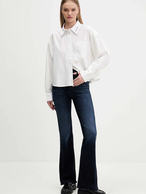 Tommy Jeans koszula bawełniana damska kolor biały relaxed z kołnierzykiem klasycznym DW0DW21455