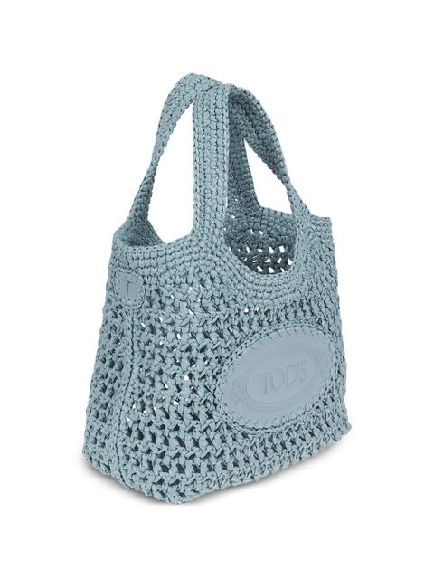Tod's logo-appliqué crochet-knit tote bag - Blue