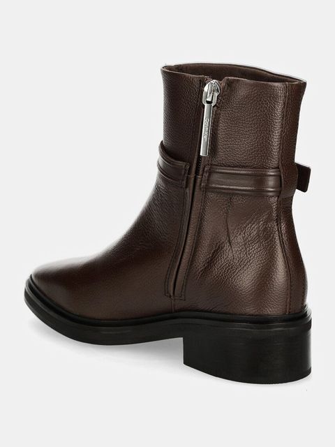 Calvin Klein botki skórzane HEEL ANKLE BOOT 30 W/HW LTH damskie kolor brązowy na płaskim obcasie HW0HW02183