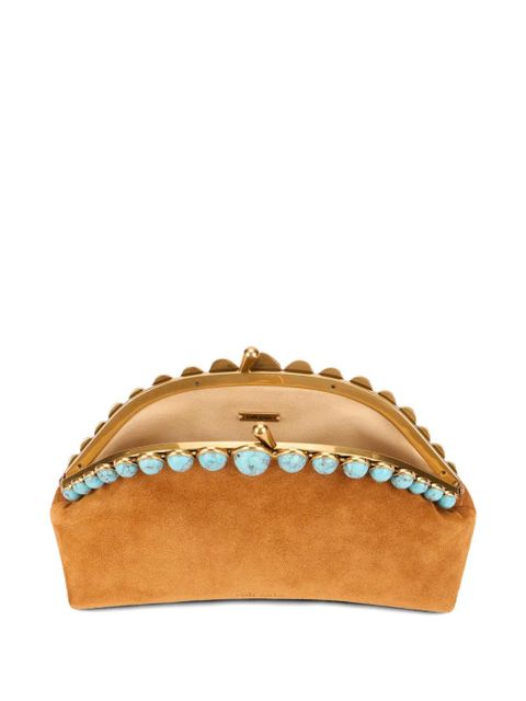 Cult Gaia stone-embellished suede clutch bag - Brown