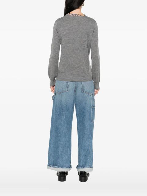 Burberry check-trimmed wool sweater - Grey - zdjęcie produktu nr 2