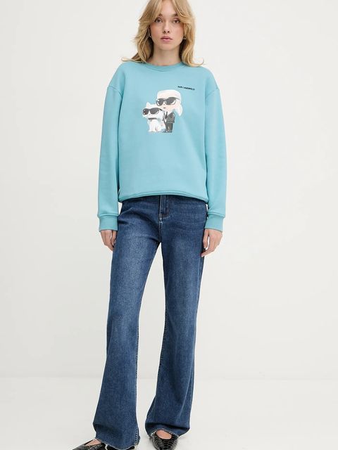 Karl Lagerfeld bluza IKON damska kolor turkusowy z nadrukiem A3W20057