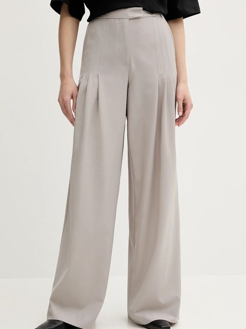 Remain spodnie z domieszką wełny damskie kolor szary szerokie high waist 5024733058