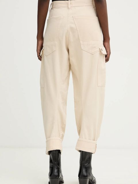 G-Star spodnie bawełniane Cargo 3D boyfriend damskie kolor beżowy proste high waist D27022-E078