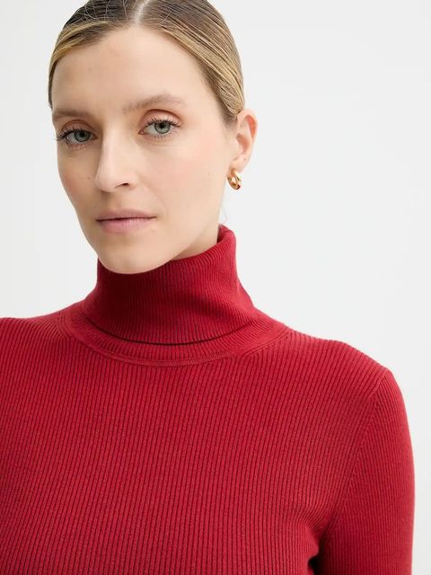 Calvin Klein Jeans sweter damski kolor bordowy lekki z golfem LV047D350G - zdjęcie produktu nr 2