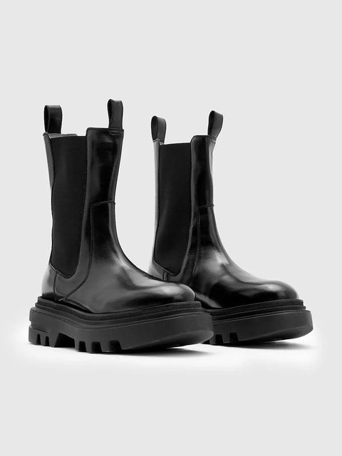 AllSaints sztyblety skórzane Alex Boot damskie kolor czarny na platformie W062FB