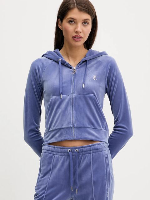 Juicy Couture bluza welurowa kolor fioletowy z kapturem z aplikacją JCWAS225306 - zdjęcie produktu nr 1
