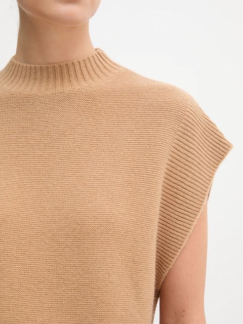 United Colors of Benetton kamizelka z dodatkiem wełny damski kolor beżowy z półgolfem 1244D10EF