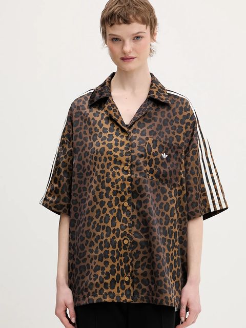 adidas Originals koszula damska kolor brązowy relaxed z kołnierzykiem klasycznym KA2678 - zdjęcie produktu nr 1