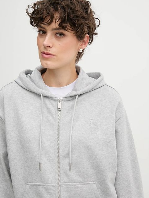 Calvin Klein Jeans bluza damska kolor szary z kapturem gładka LV047B237G