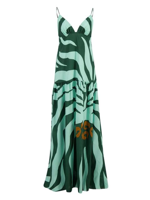Johanna Ortiz zebra-print tiered maxi dress - Green - zdjęcie produktu nr 1