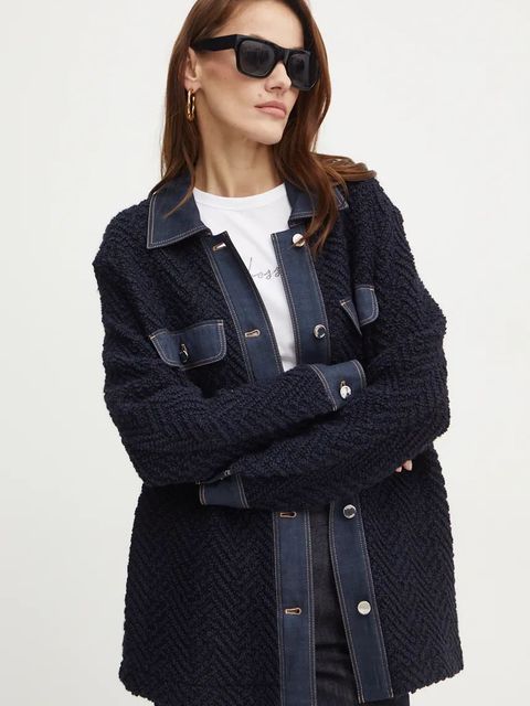 BOSS kurtka z domieszką wełny kolor granatowy przejściowa oversize 50521890