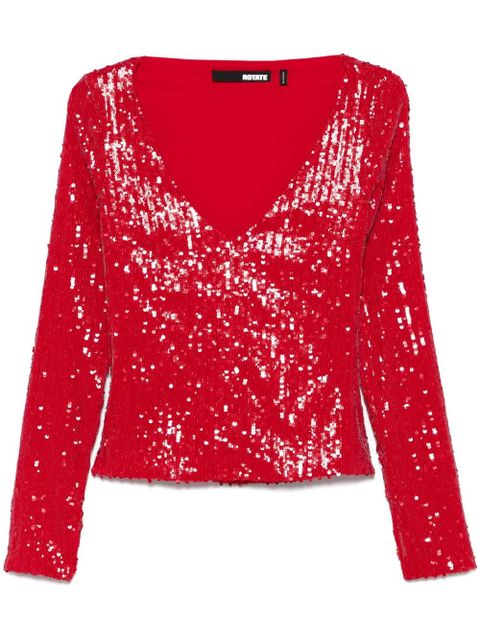 ROTATE BIRGER CHRISTENSEN sequins V-neck top - Red - zdjęcie produktu nr 1