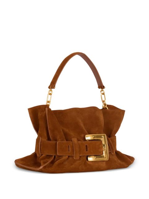 Balmain medium Anthem suede shoulder bag - Brown
