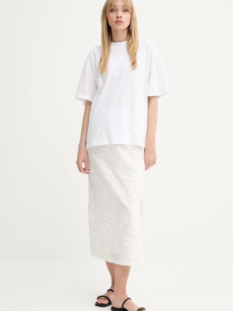 MUNTHE spódnica bawełniana URSA kolor biały midi prosta 255121025522 - zdjęcie produktu nr 2