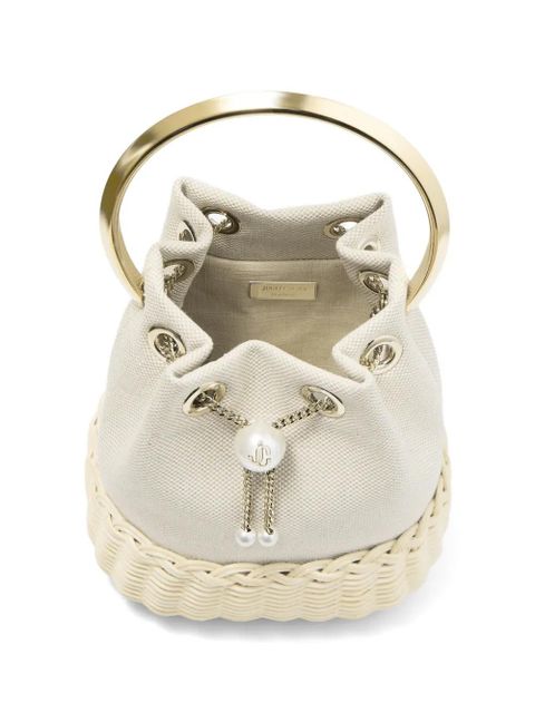 Jimmy Choo Bon Bon pearl detail bucket bag - Grey