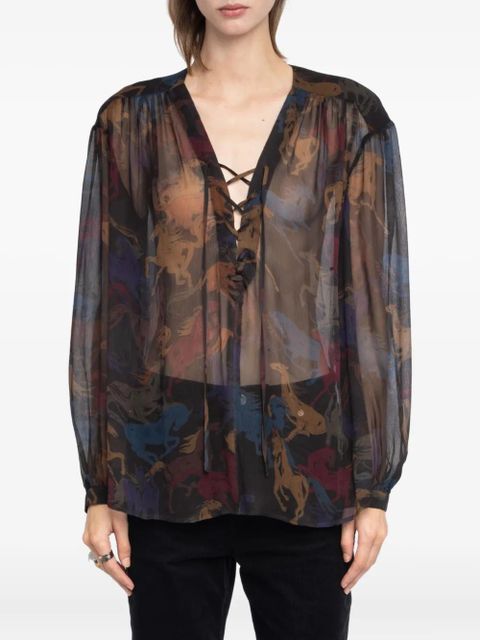 Zadig&Voltaire horse-print lace-up top - Brown - zdjęcie produktu nr 2