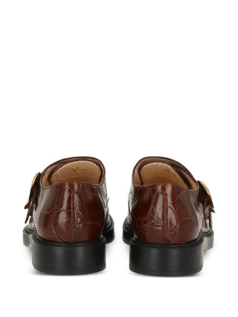 Tod's buckle embossed leather loafers - Brown