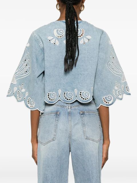 FARM Rio Richelieux geometric-embroidered blouse - Blue