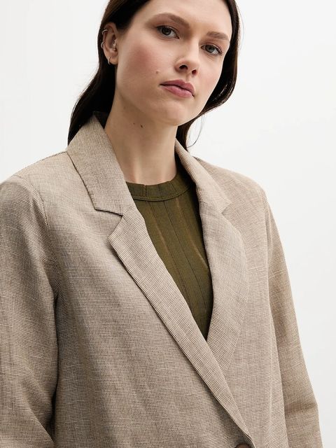 United Colors of Benetton marynarka lniana kolor beżowy dwurzędowa wzorzysta 265XDW035