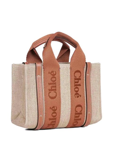 Chloé Woody logo embroidery double handle tote bag - Neutrals