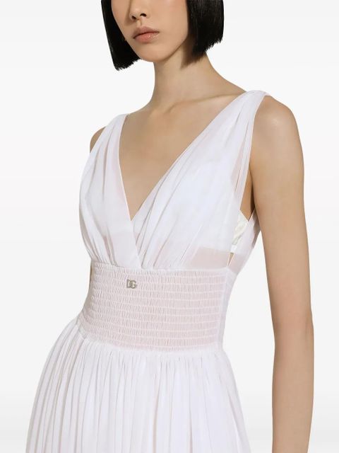 Dolce & Gabbana shirred-panel silk midi dress - White