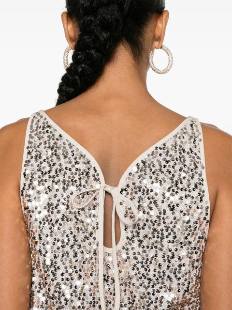 ROTATE BIRGER CHRISTENSEN sequinned mesh tank top - Neutrals