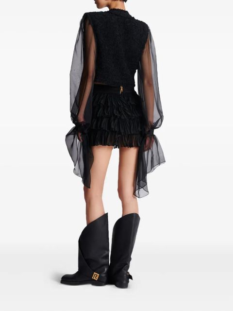 Balmain chiffon-sleeve tweed jacket - Black