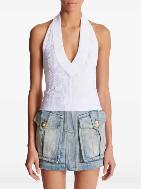 Balmain cable-knit halterneck top - White
